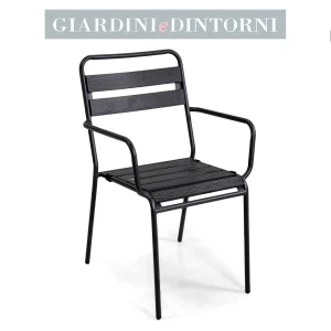 POLTRONA METALLO LOKI ANTRACITE CON POLYWOOD CM 56X56H45/64/86
